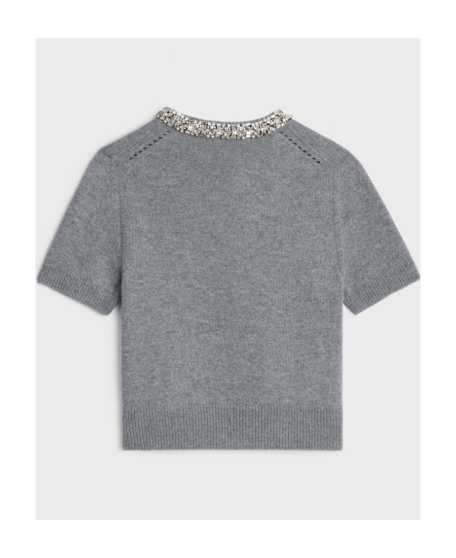 Celine Embroidered Cashmere Cardigan In Gray