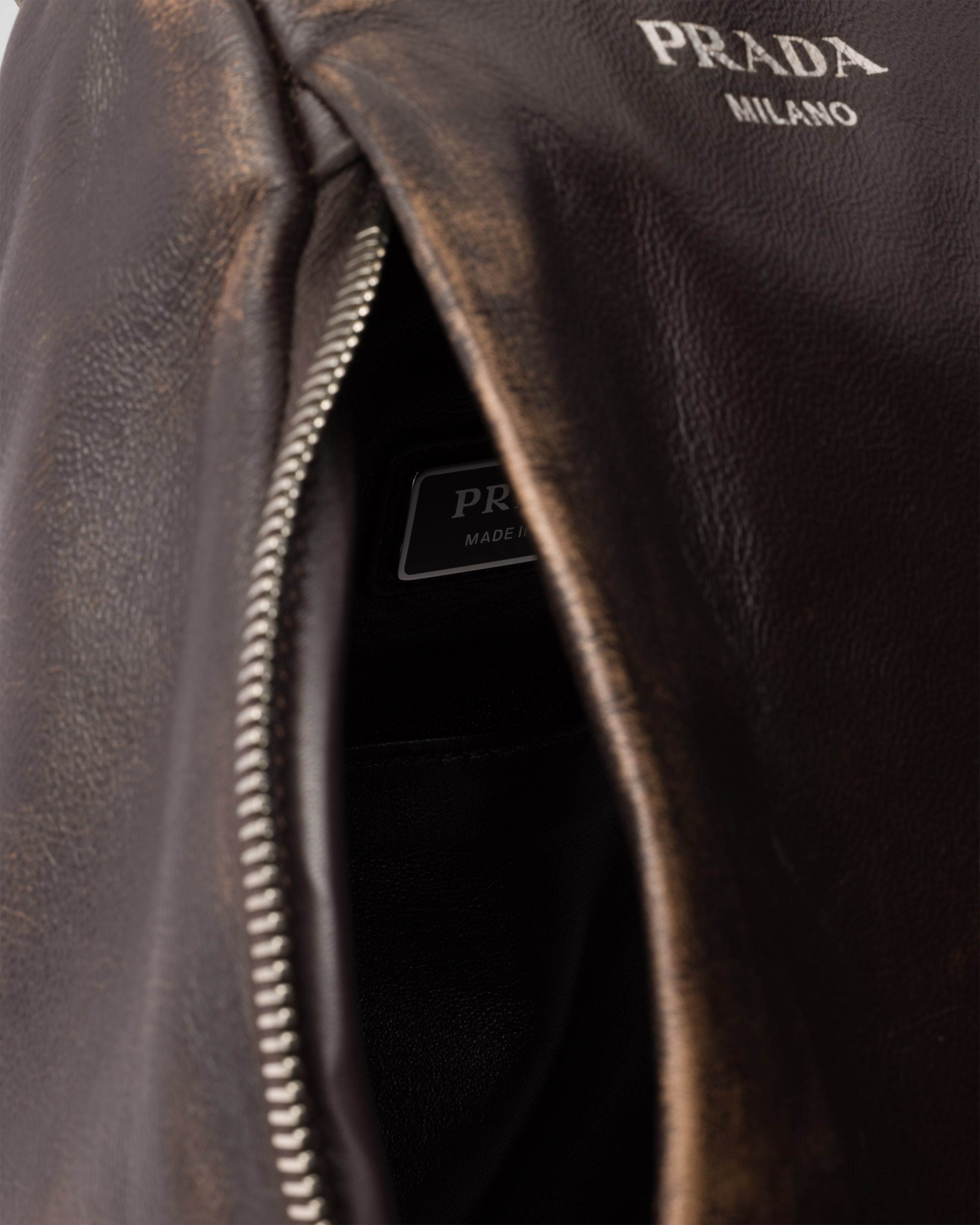 Prada Structured Leather Backpack With Logo Zipper Closure In Dark Brown