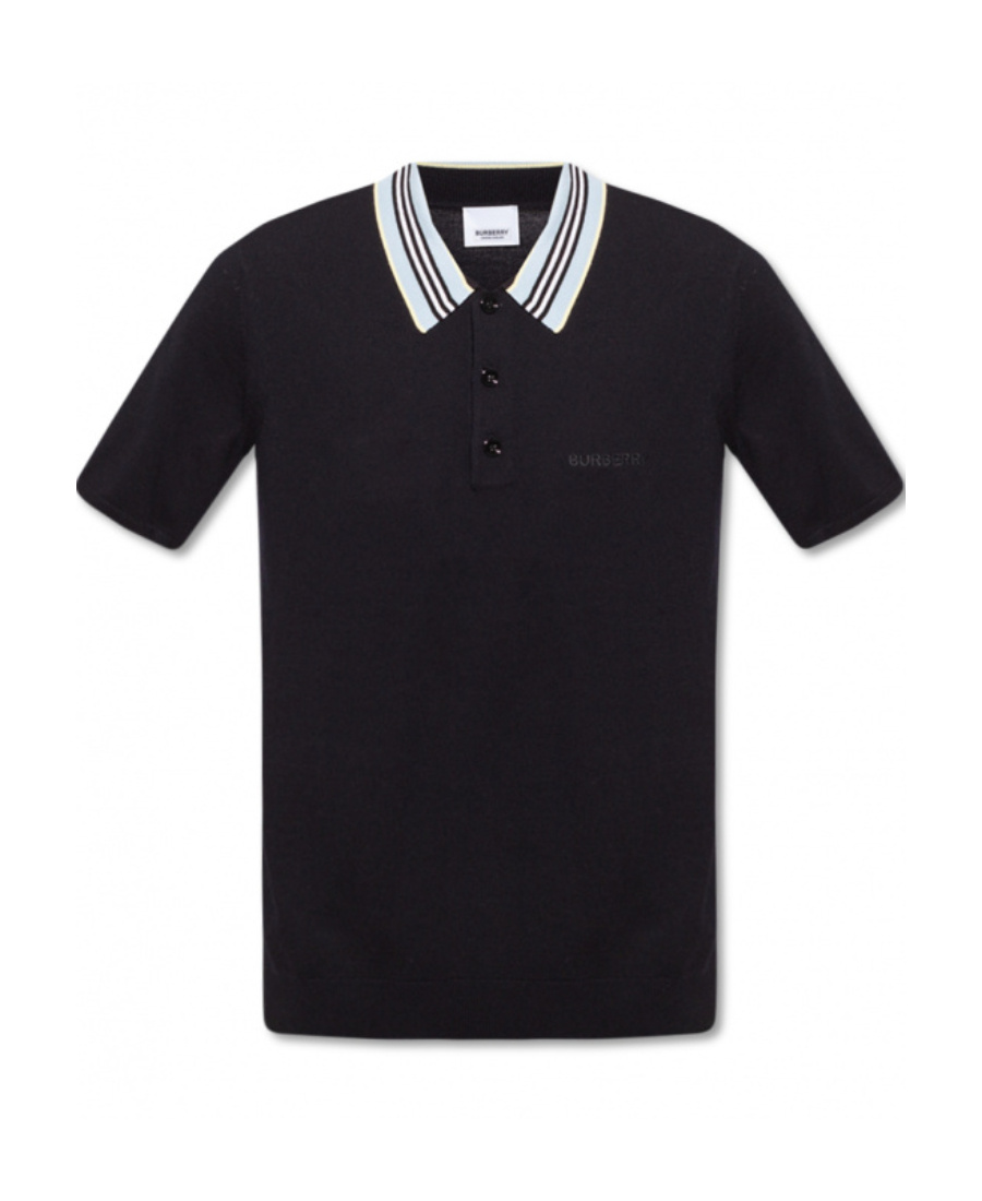 Burberry Logo-embroidered Wool Polo Shirt In Black