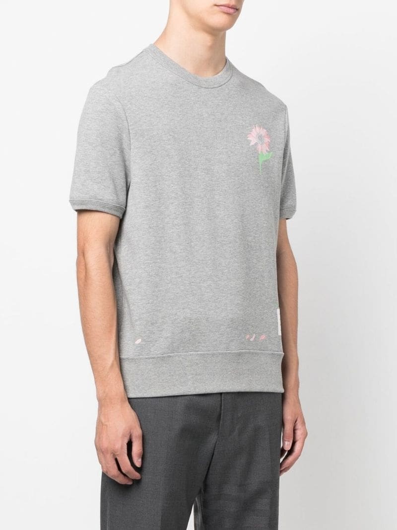 Thom Browne Floral-print Short-sleeved T-shirt In Gray