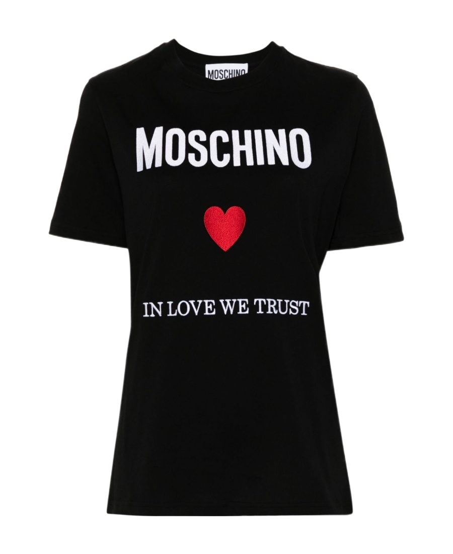 Moschino Black Regular Fit T-shirt With Logo And Heart Graphic In Black