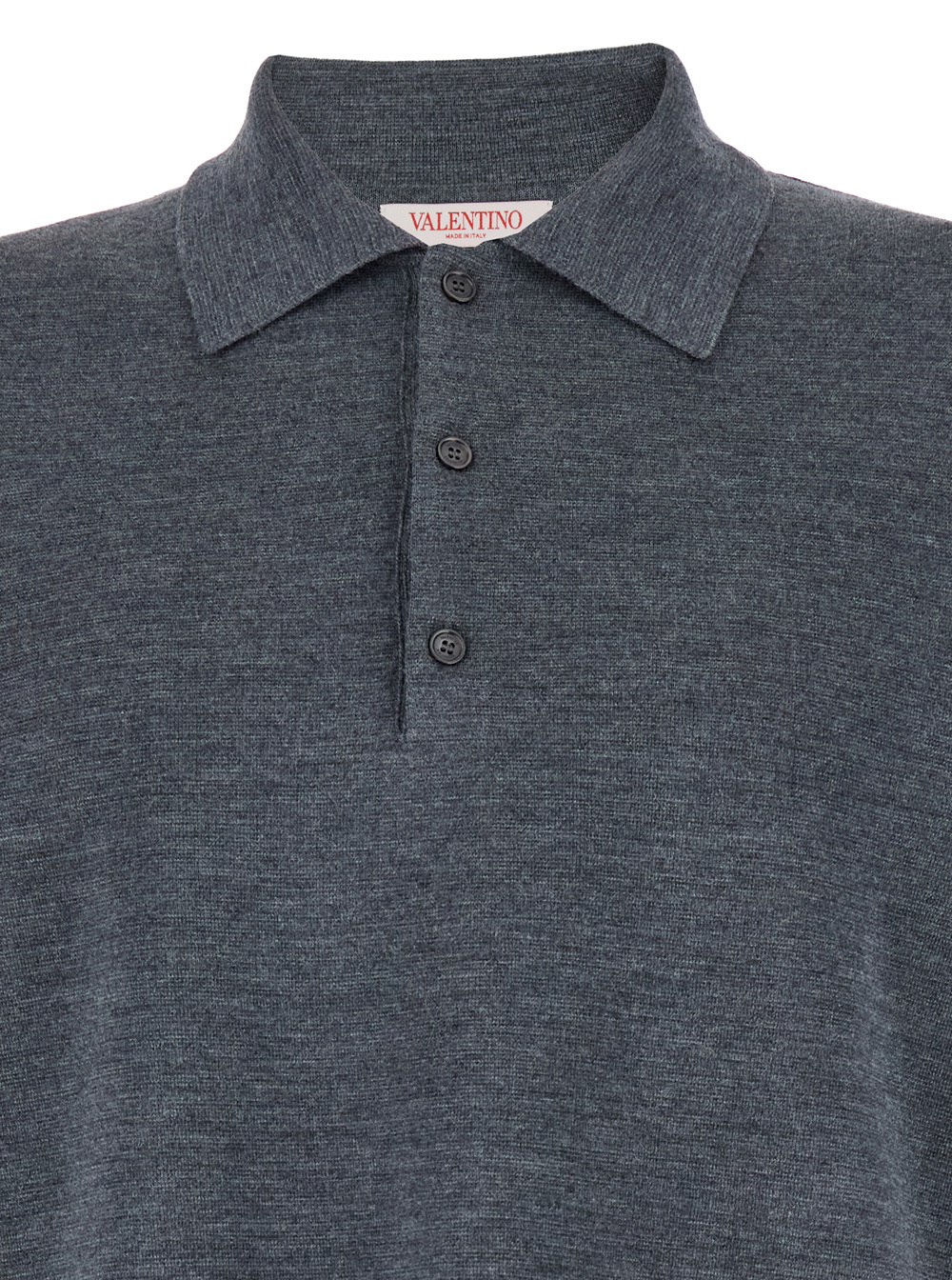 Valentino Garavani Grey Polo Shirt With Classic Collar And Long Sleeves In Wool Man In Black