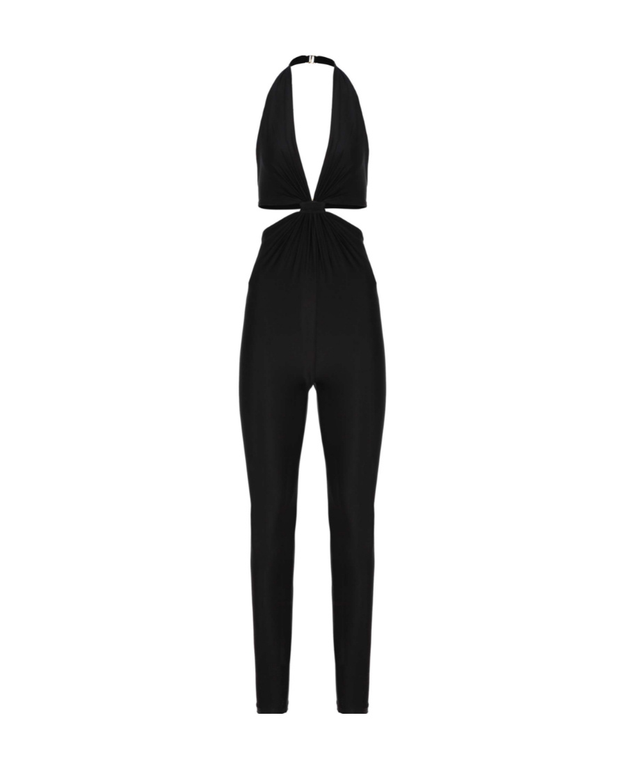 Saint Laurent Knot-detail Halterneck Jumpsuit In Black