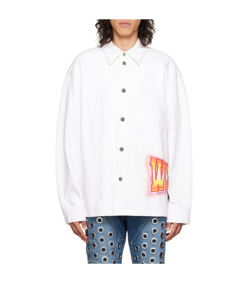 We11 Done Logo-printed Denim Jacket In White
