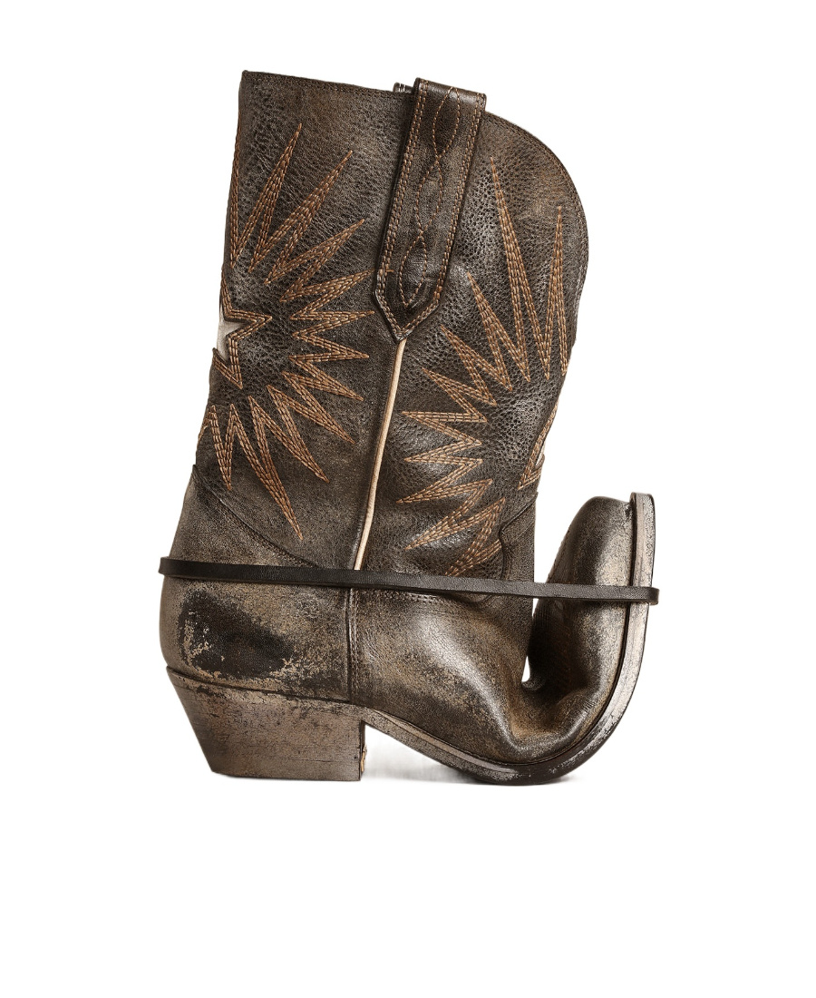 Golden Goose Black Leather Western Boots In Brown