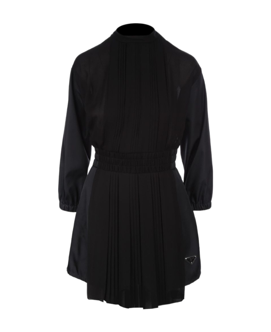 Prada Logo Plaque Long Sleeved Pleated Playsuit