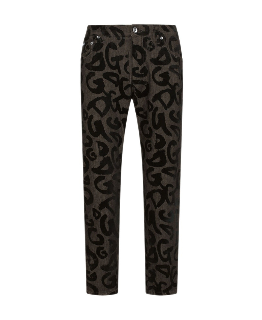 Dolce & Gabbana Flocked-logo Straight-leg Jeans In Black