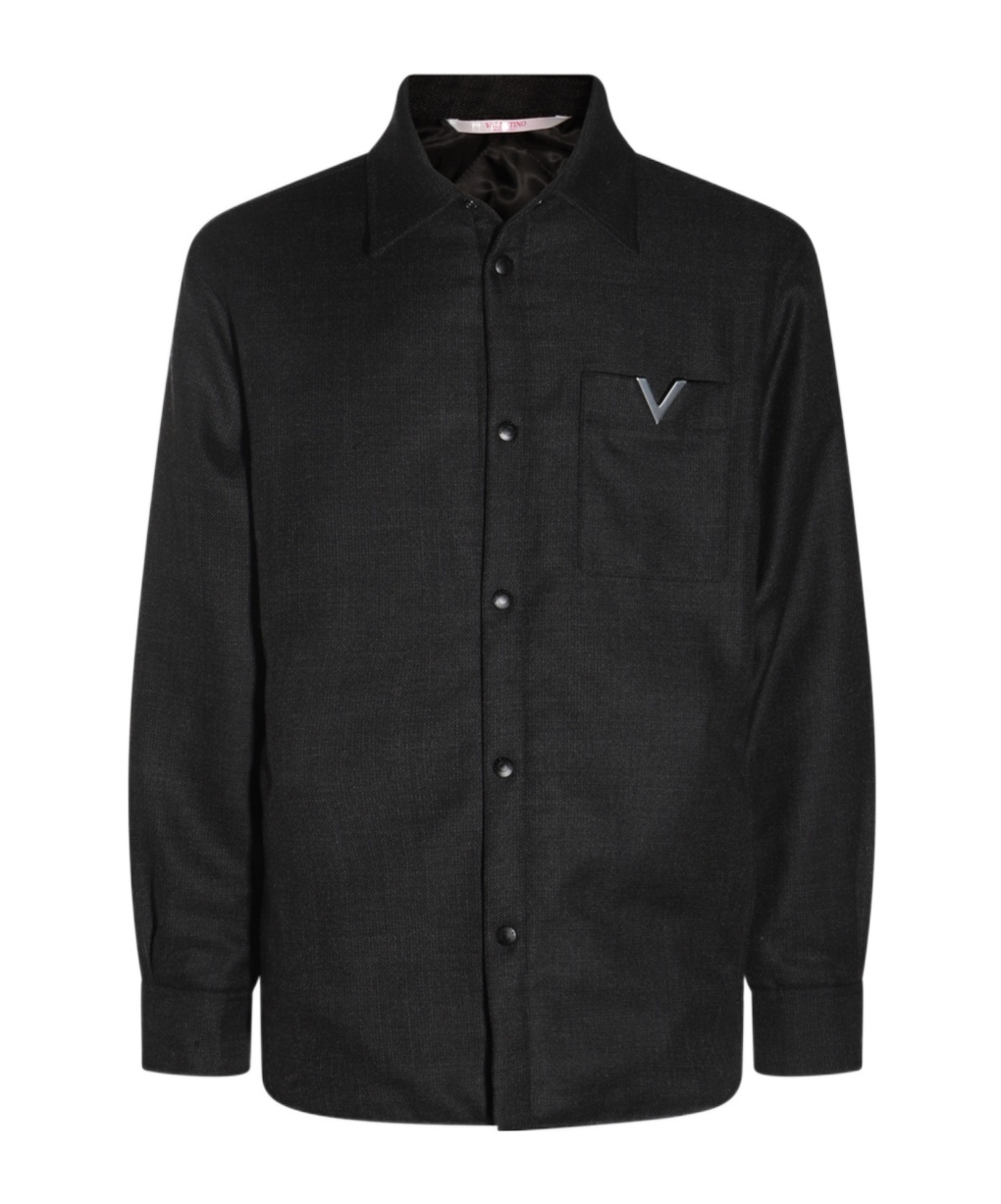 Valentino Virgin Wool Jacket With Metal V-detail In Black