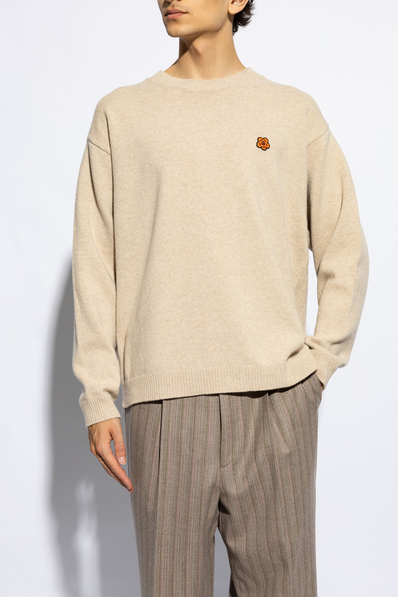 Kenzo Boke Flower-appliqué Wool Jumper In Nude