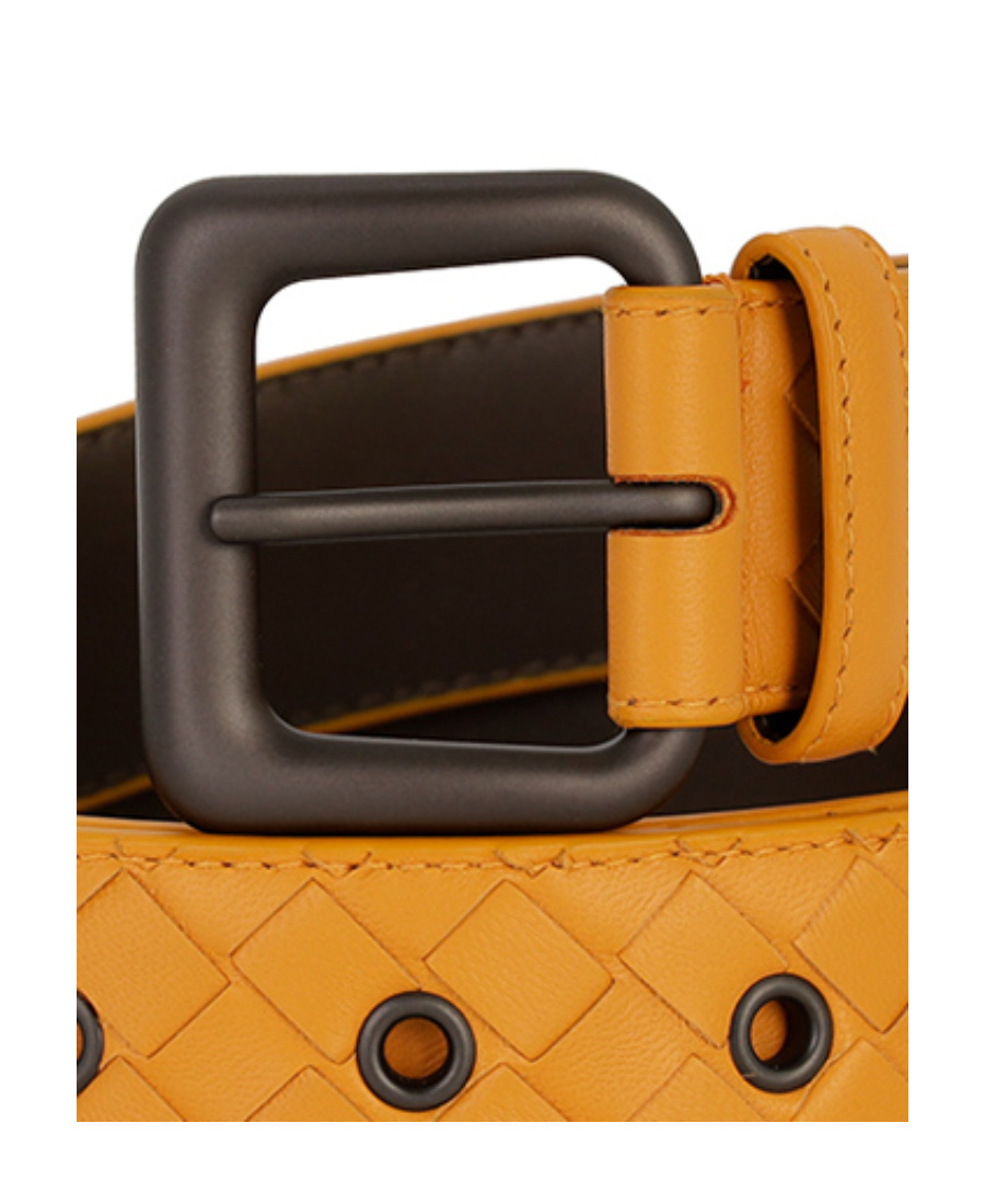 Bottega Veneta Knit Buckle Ring Hole Eye Belt In Orange