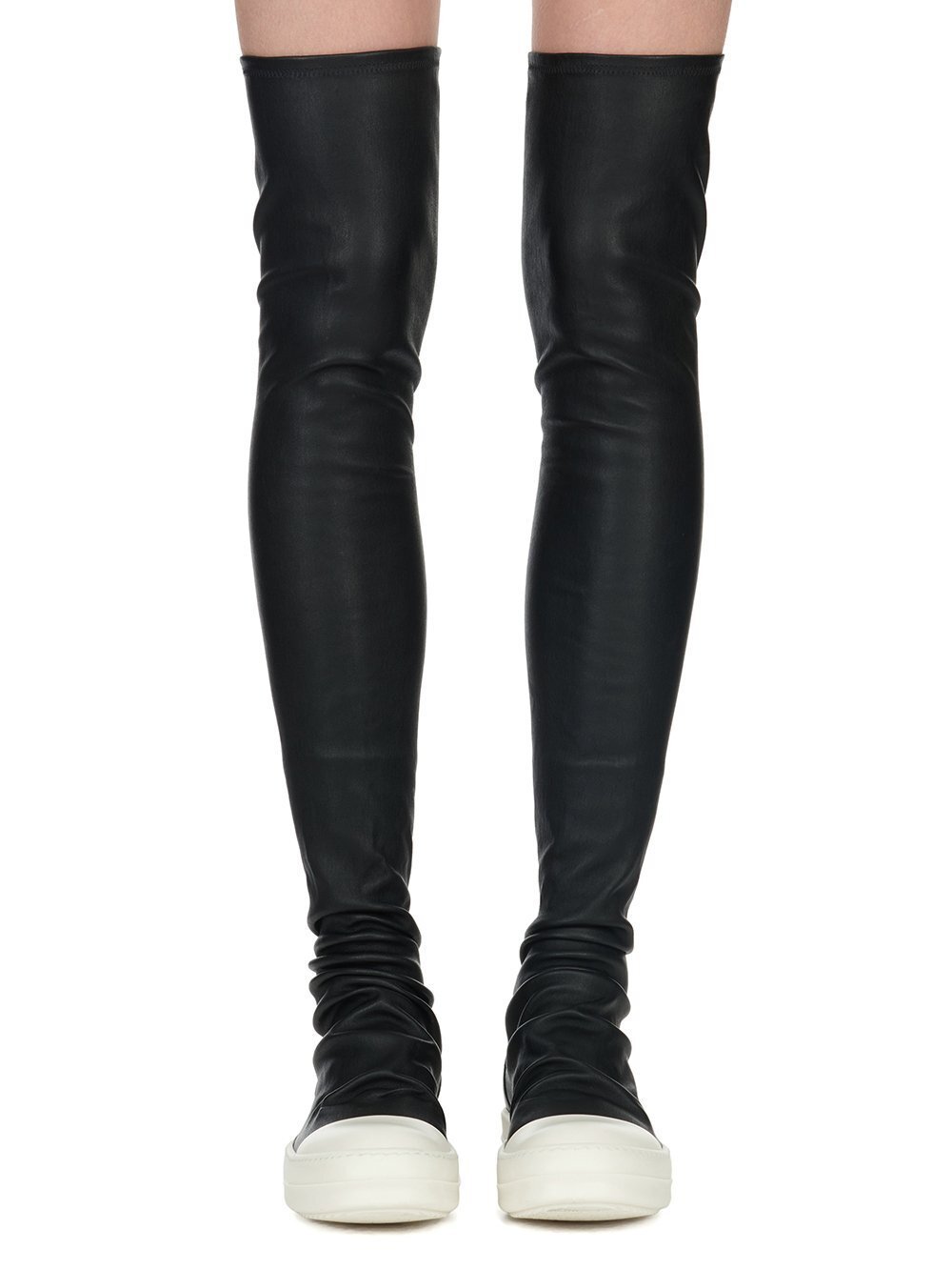 Rick Owens Black Knee-high Sneakers With Platform In Leather Woman In Gray