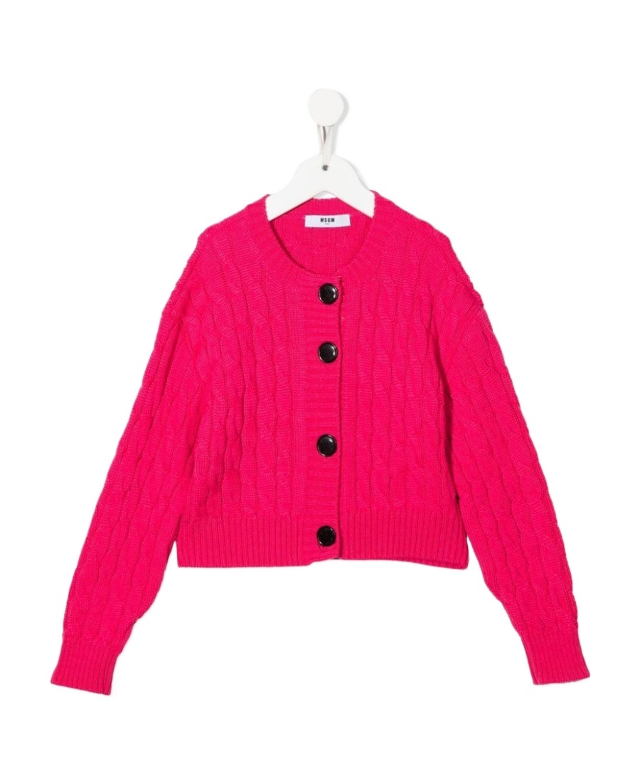 Msgm Logo-patch Cable Knit Cardigan In Pink