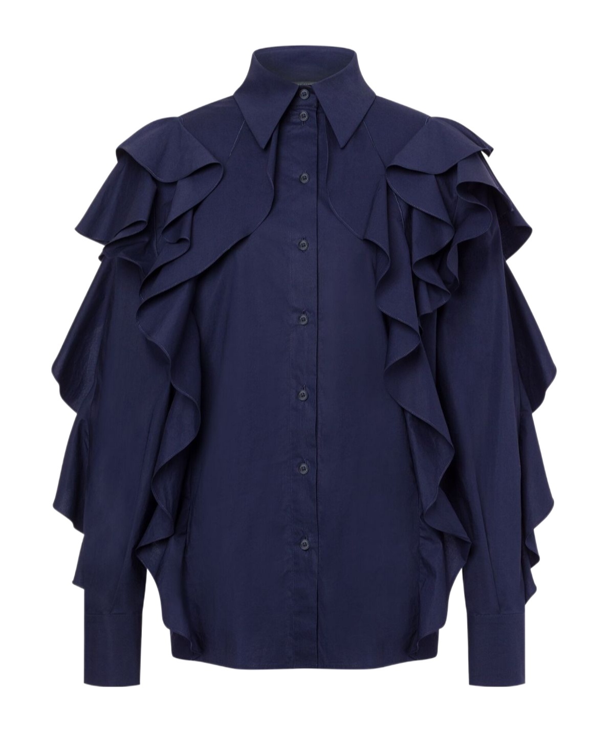 Alberta Ferretti Stretch-cotton Ruffled Detailing In Blue