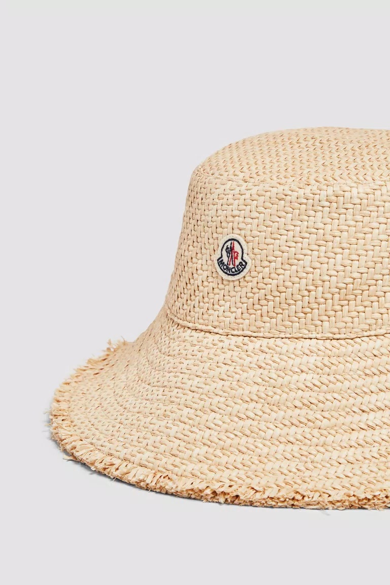 Moncler Logo-patch Woven Bucket Hat In Nude