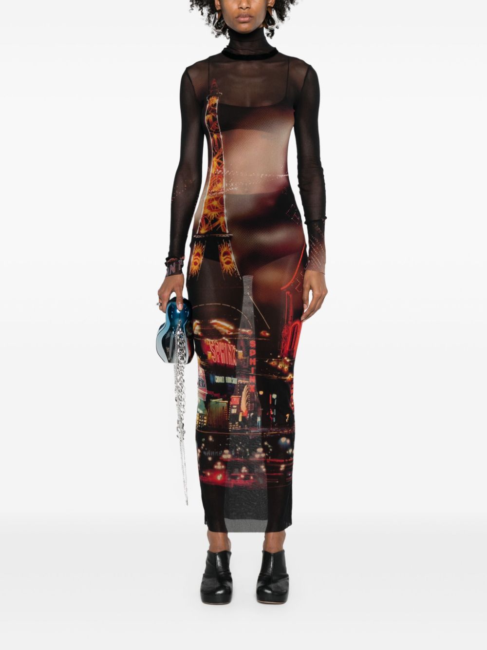 Shop Jean Paul Gaultier Pigalle-print Tulle Maxi Dress In Black
