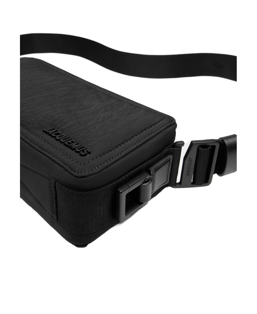 Jacquemus Le Cuerda Horizontal Black Messenger Bag With Logo Lettering Detail In Cotton Man In Black
