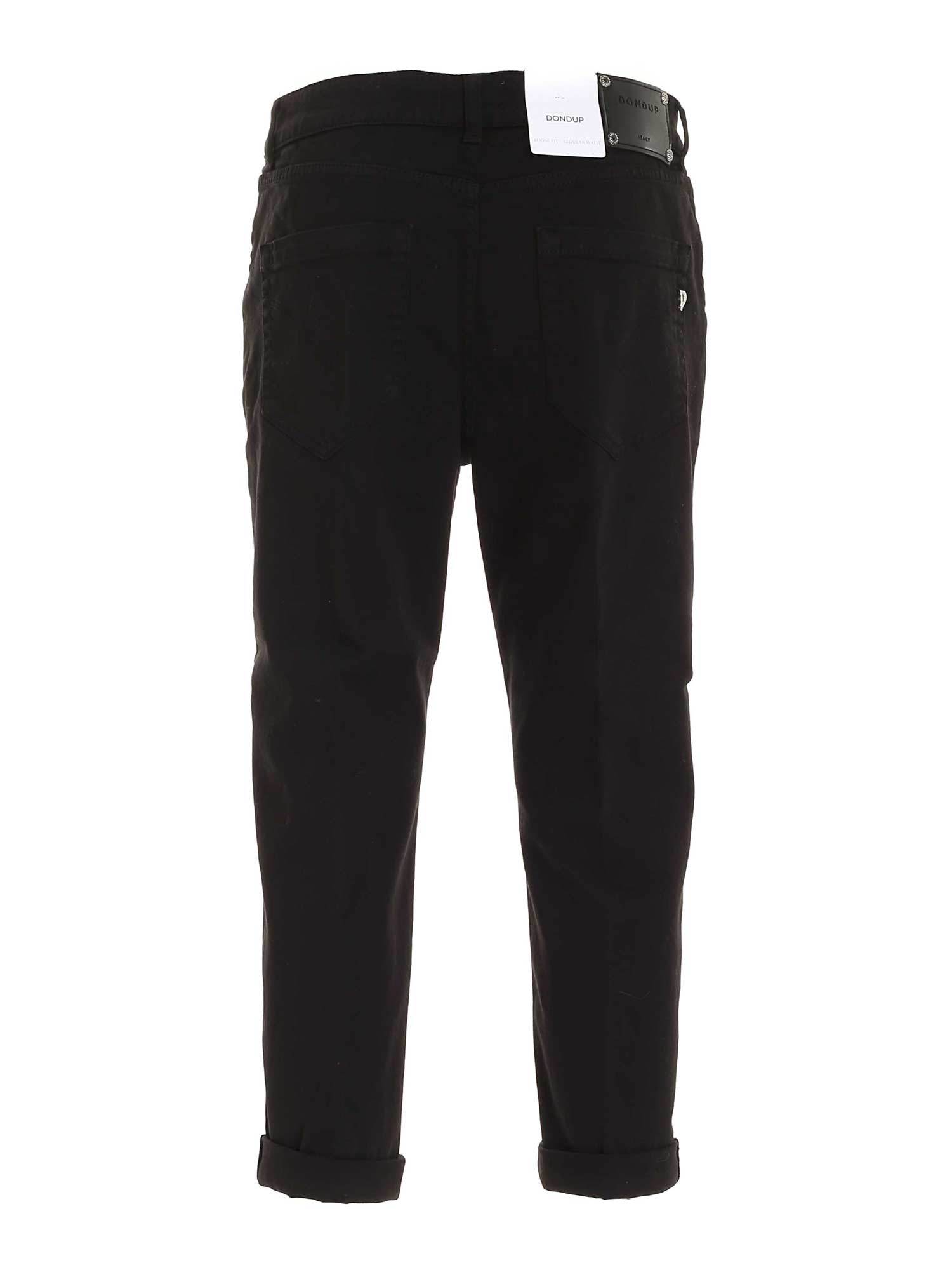 Dondup Loose Fit Velvet Trousers With Button Detailing In Black