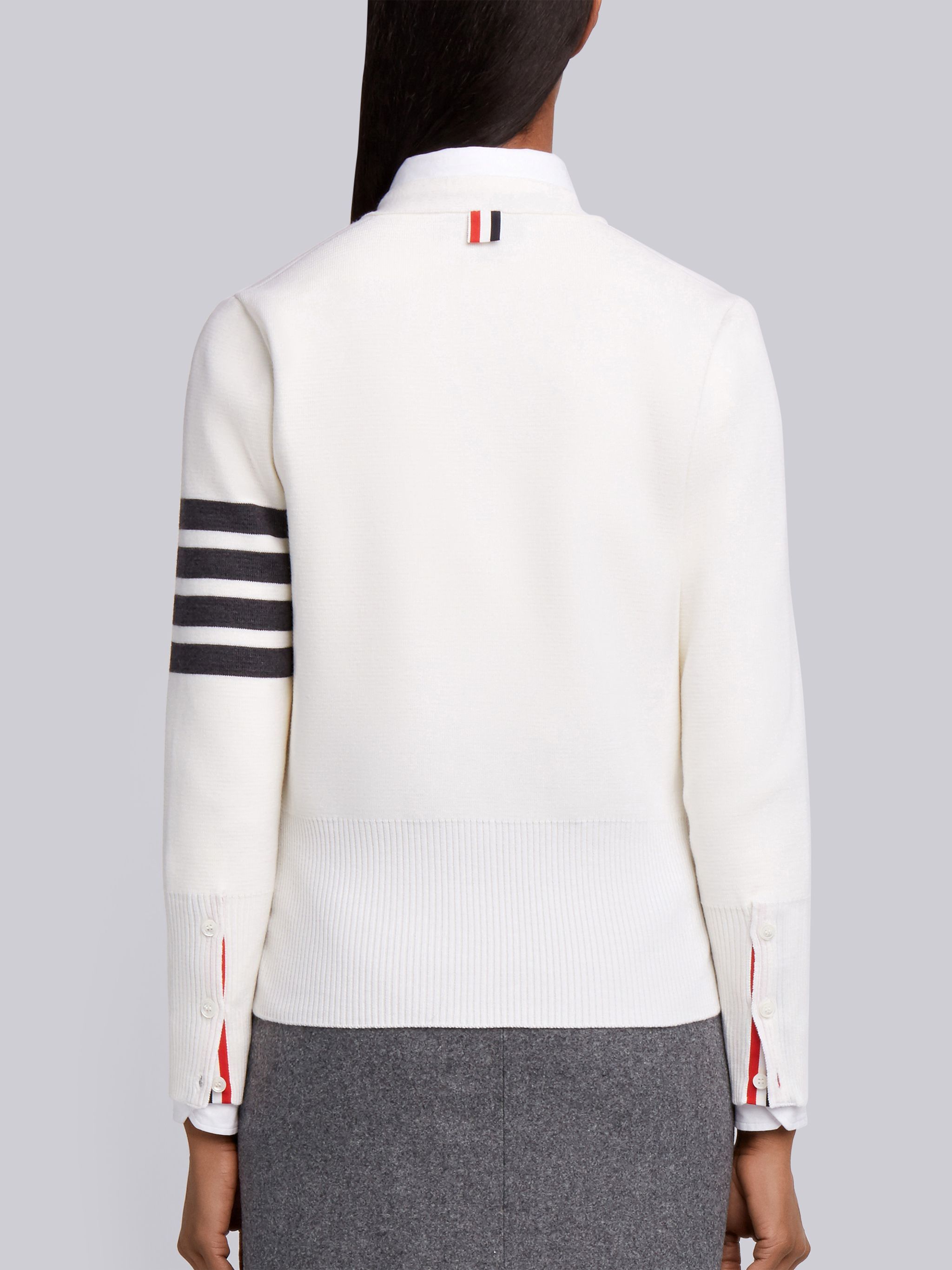 Thom Browne Milano Stitch V-neck Merino Cardigan In White
