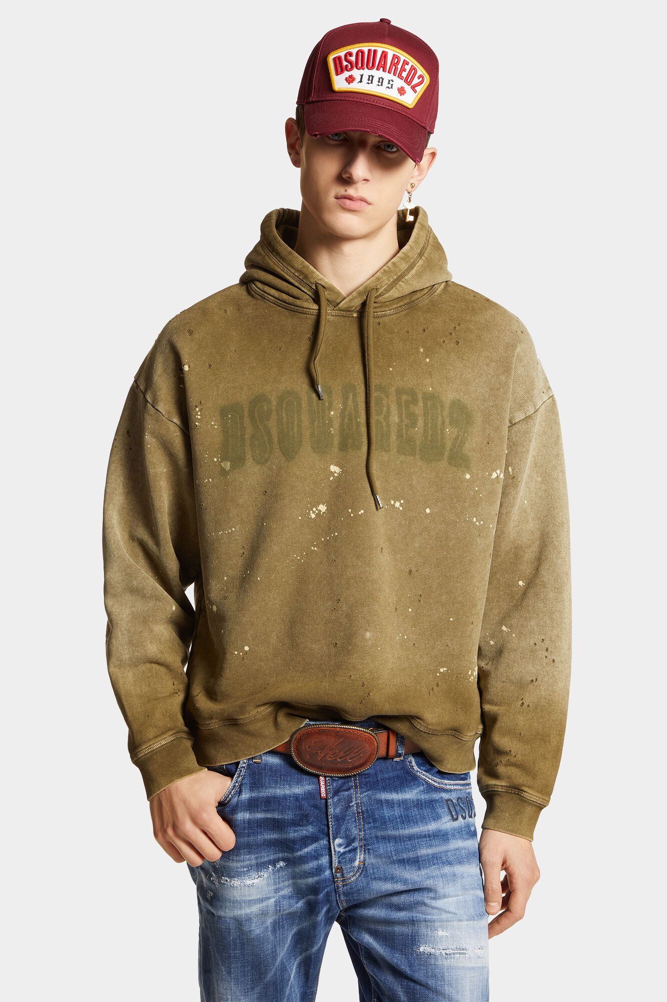 Dsquared2 Olive Green Cotton Hoodie With Original Print In Green