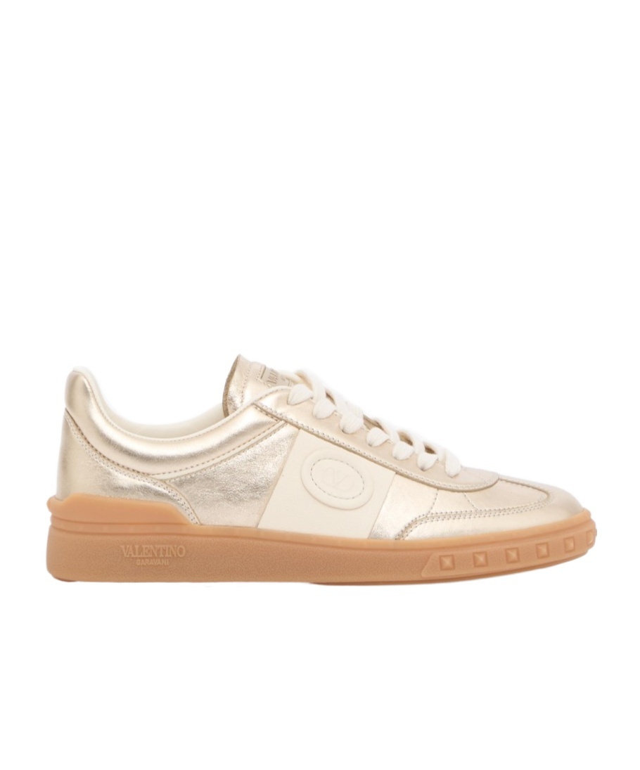 Valentino Garavani Upvillage Panelled Metallic Leather Sneakers In Nude