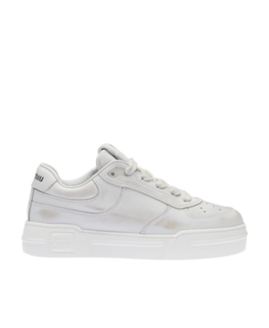 Miu Miu Bleached Leather Sneakers In White