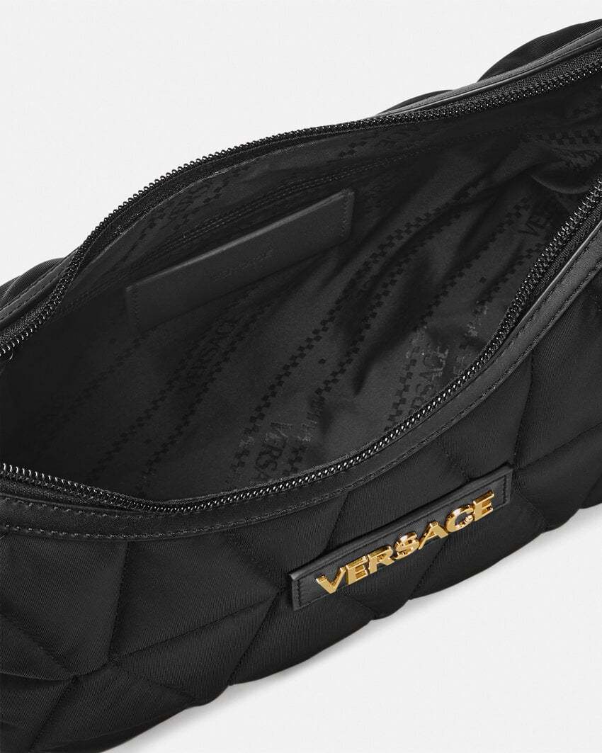 Versace Zippered Shoulder Bag In Black