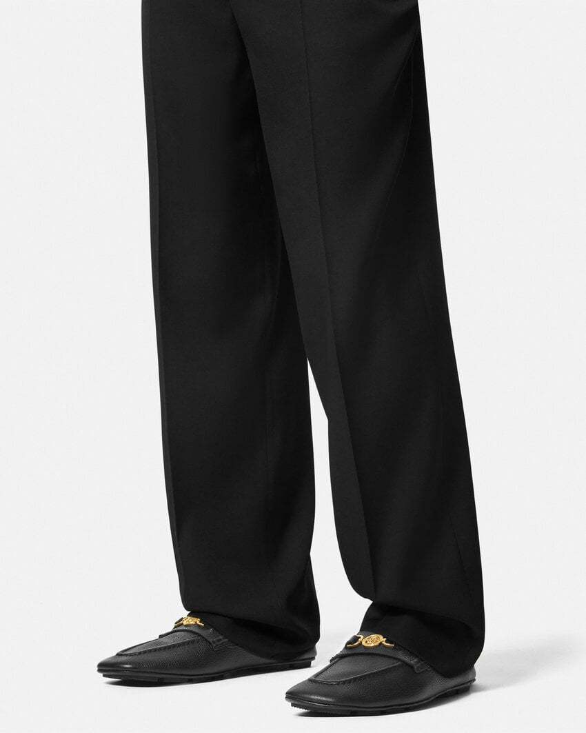 Versace Villa Loafers In Calfskin Leather In Black
