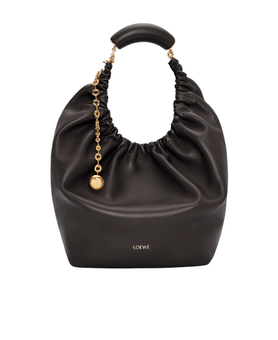 Loewe Squeeze Medium Chain-embellished Gathered Leather Shoulder Bag In Black