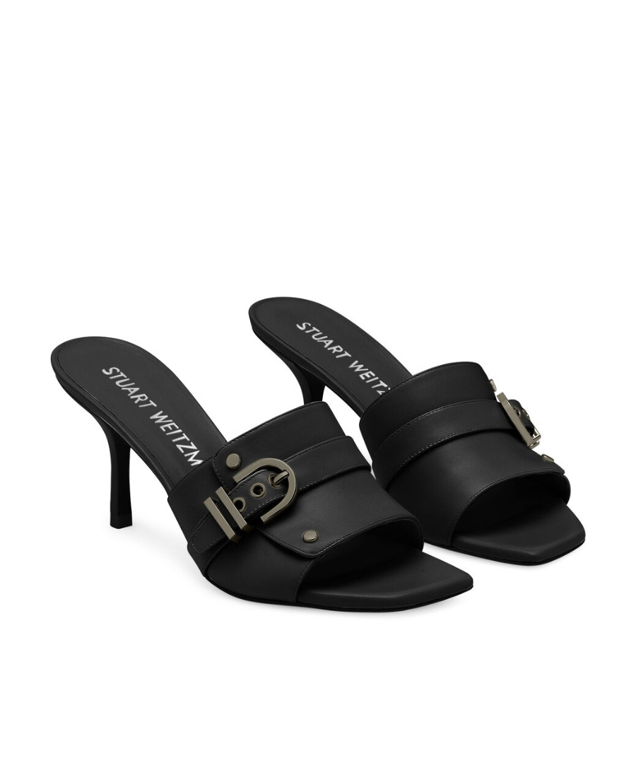 Stuart Weitzman Square-headed High-heeled Sandals In Black