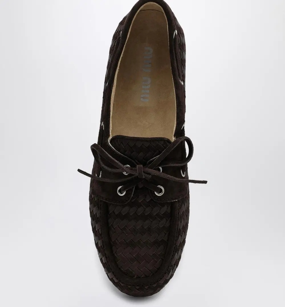 Miu Miu Brown Leather And Suede Woven Moccasins Women In Brown