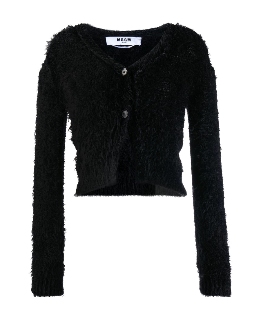 Msgm Long-sleeve Knitted Cardigan In Black