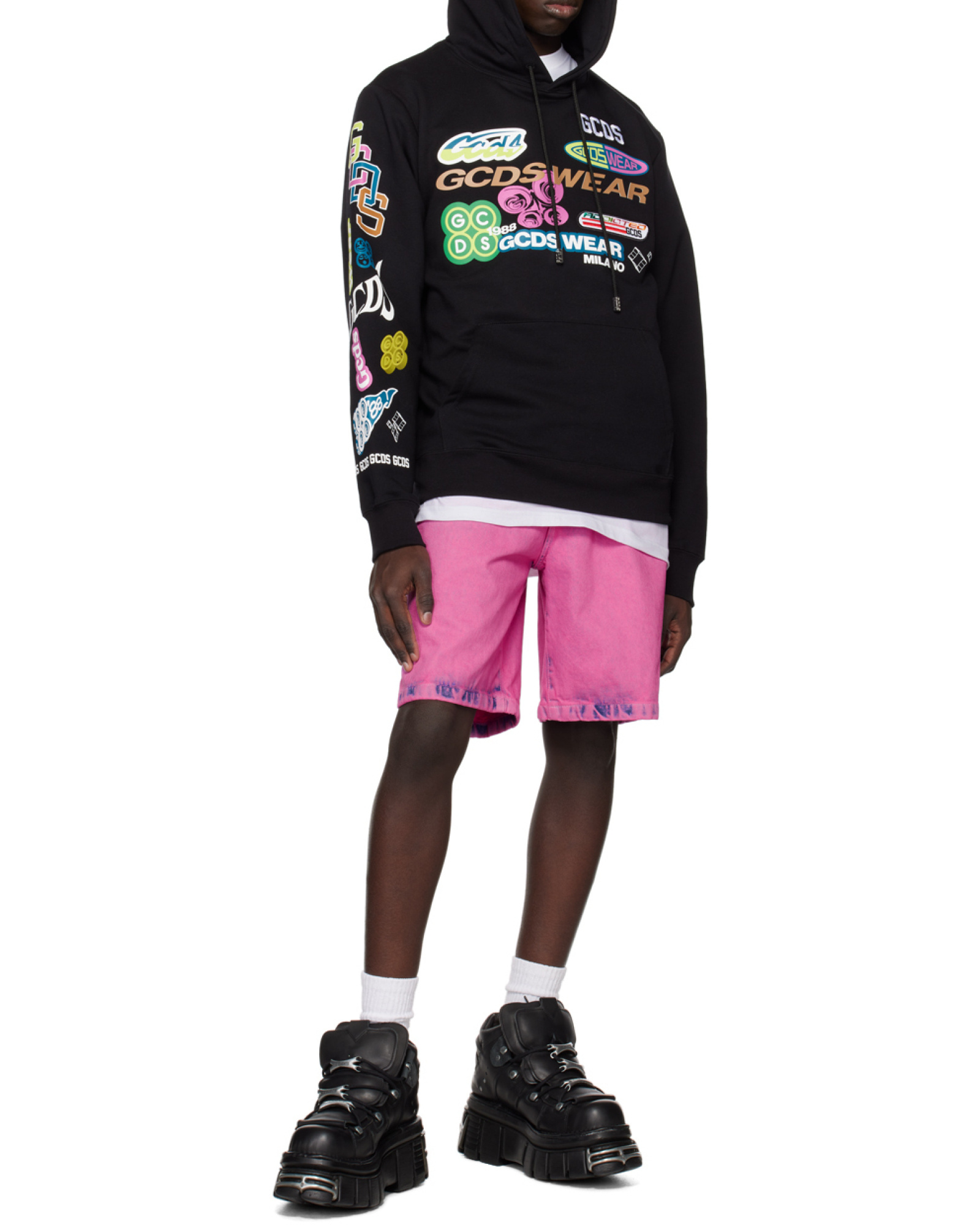 Gcds Logo-print Drawstring Hoodie In Black