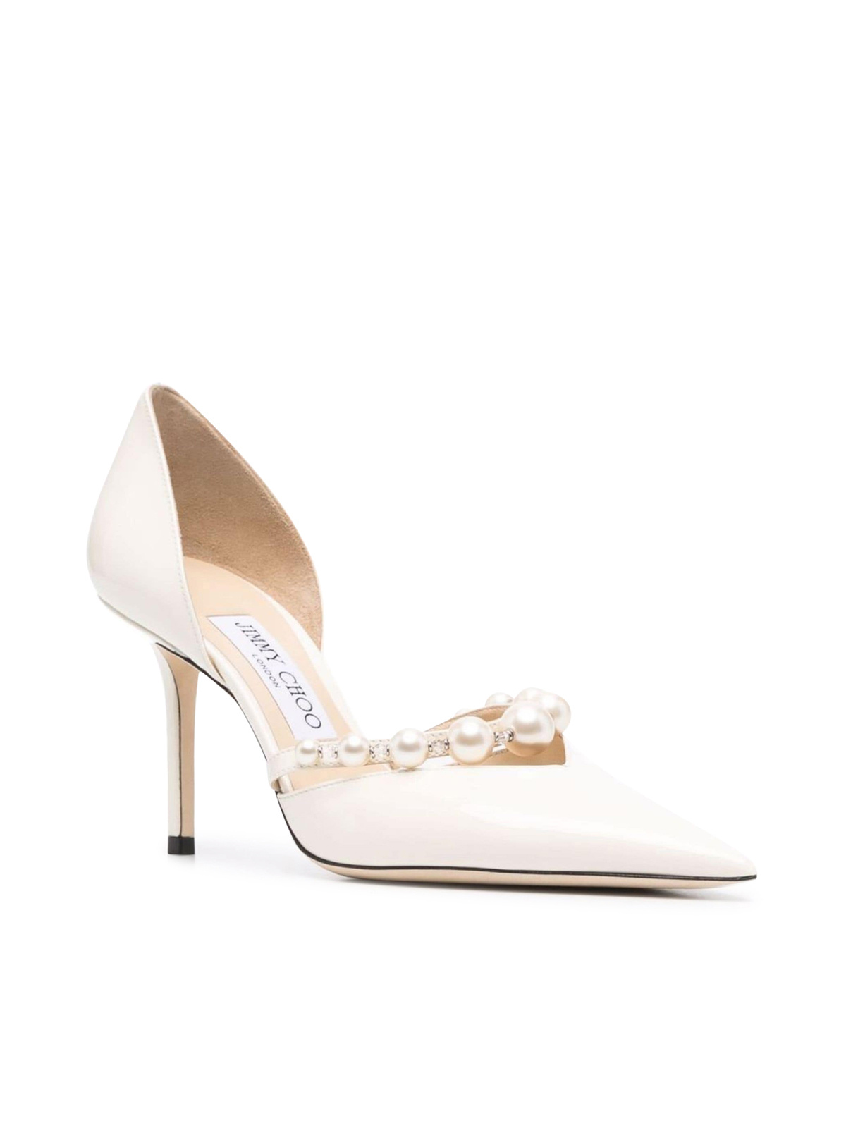 Jimmy Choo Aurelie 85 Faux Pearl-embellished Patent-leather Pumps In White