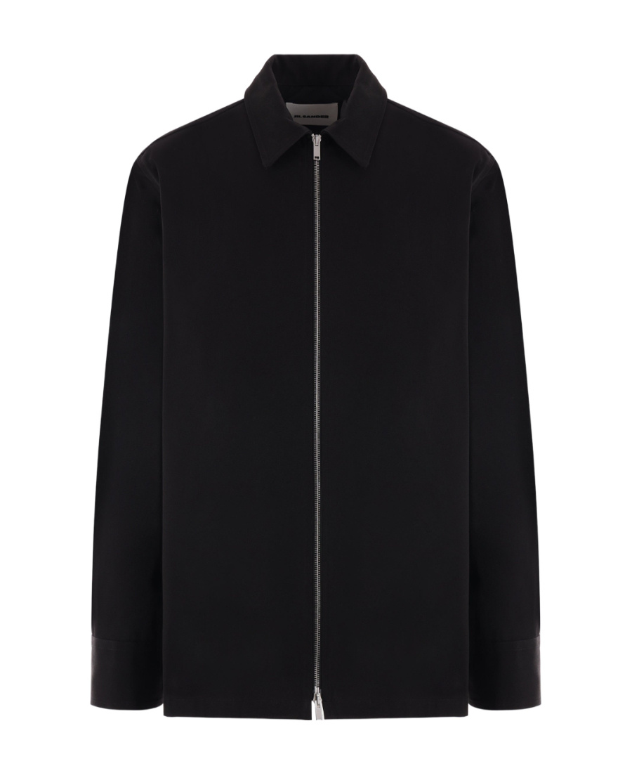 Jil Sander Black Zip-up Shirt With Contrasting Stitching In Tech Fabric Man In Black