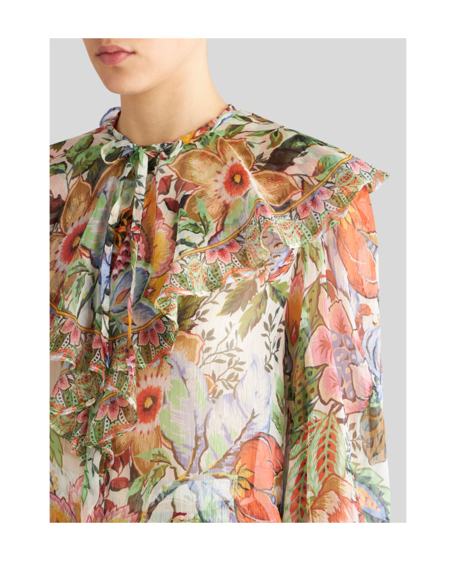 Etro Ruffled Floral-print Silk-crepon Blouse In Multicolor