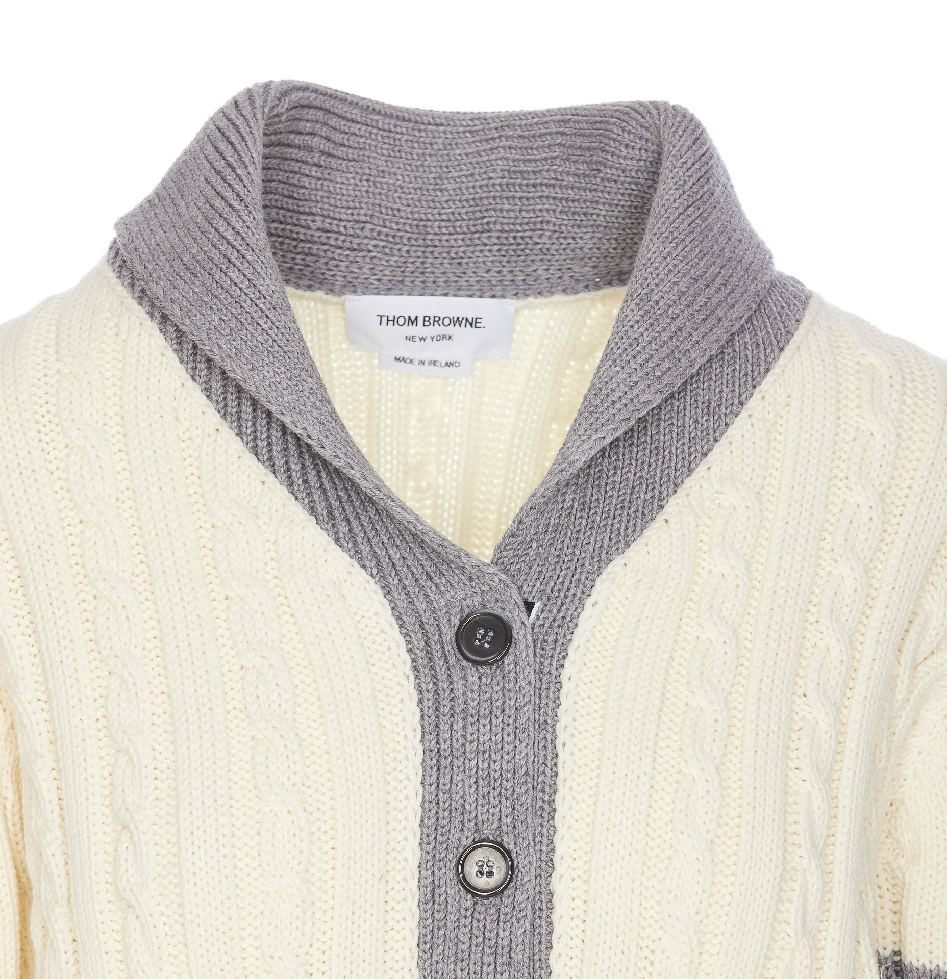 Thom Browne 4-bar Cable Knit Virgin Wool Shawl Cardigan In White