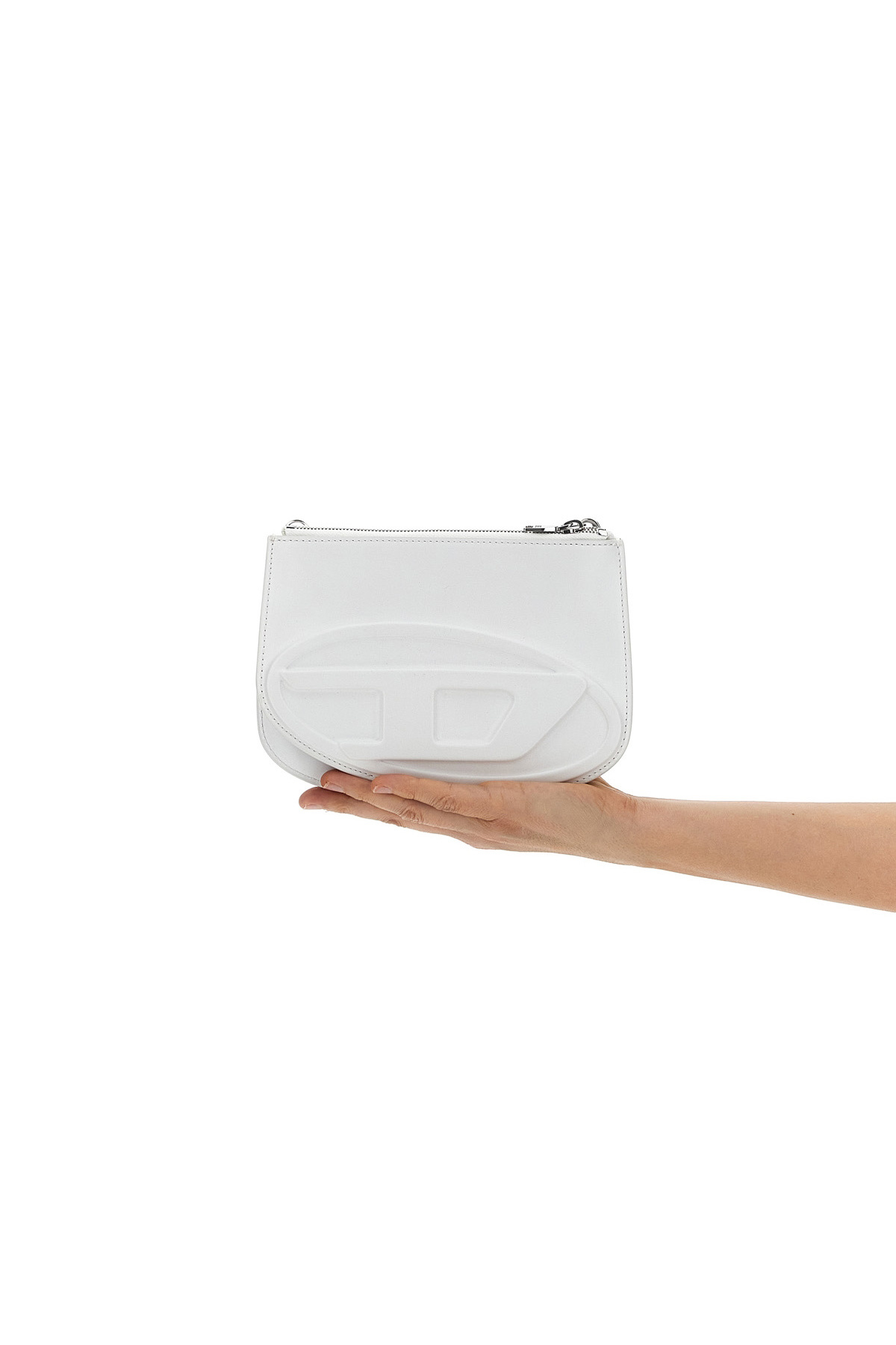Diesel Smooth Leather Shoulder Handbag With Adjustable Strap In White