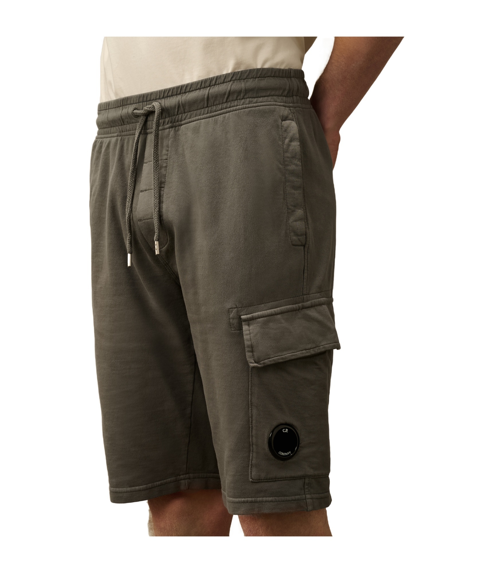 C.p. Company Lens-detail Cotton Track Shorts In Black