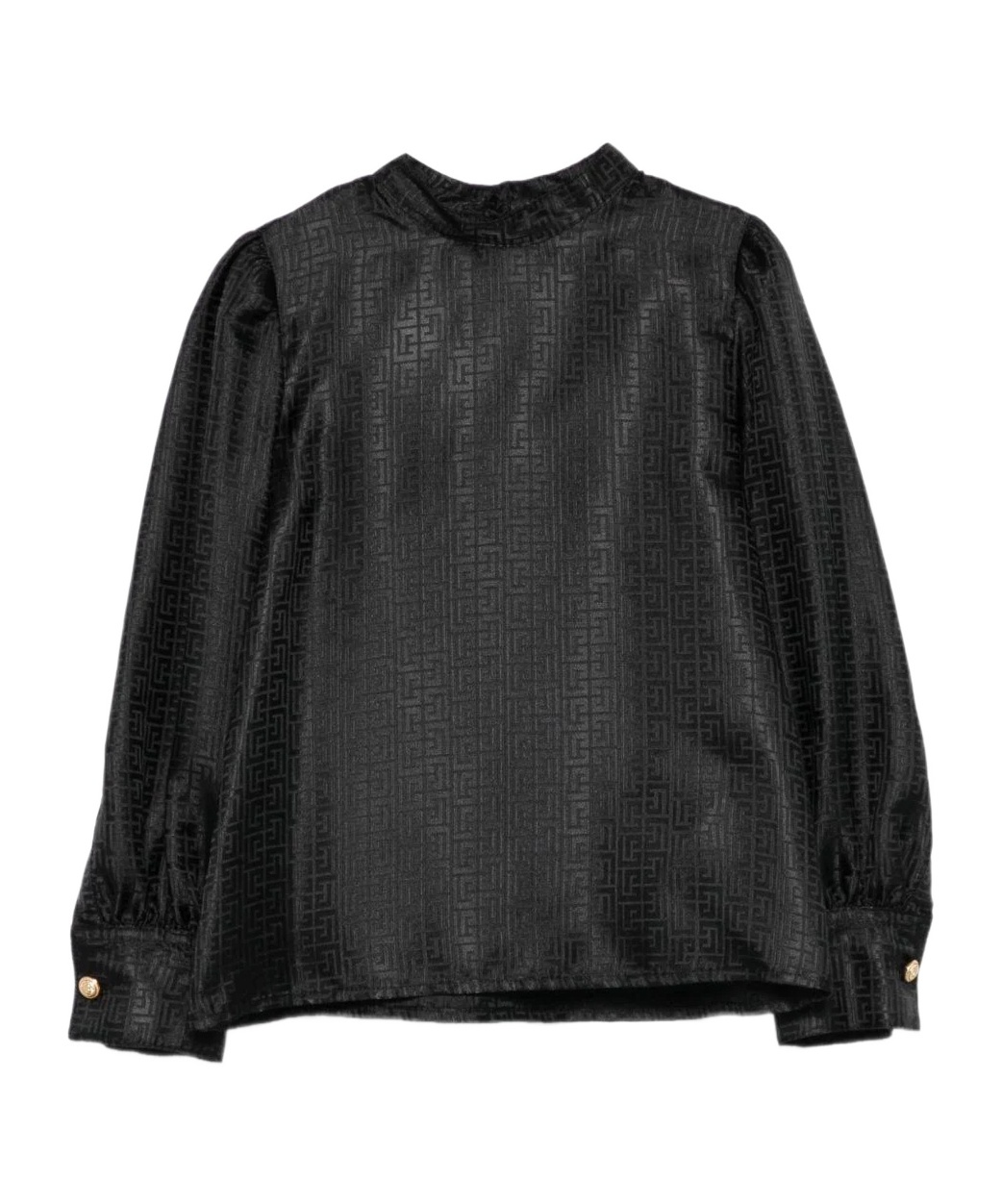 Balmain Geometric-pattern Puff-sleeve Blouse In Black