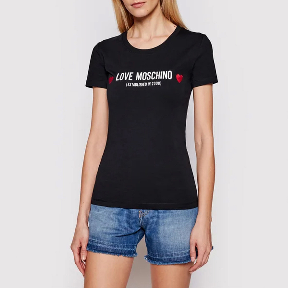 Moschino Round-necked Logo T-shirt In Black
