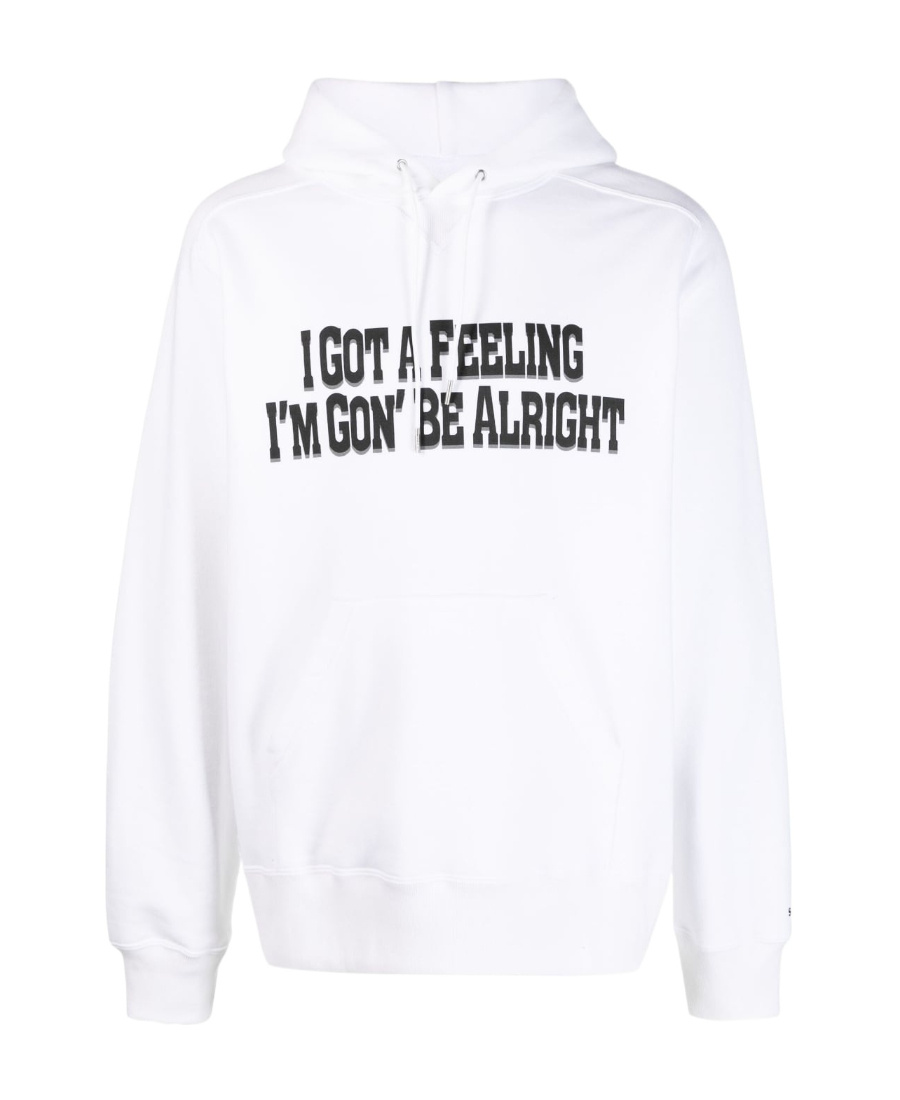 Sacai Slogan-print Cotton Hoodie In White