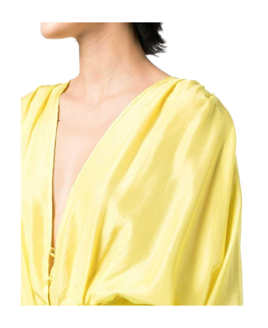 Shop Forte Forte Low-chest Pleated Long-sleeved Shirt In Yellow