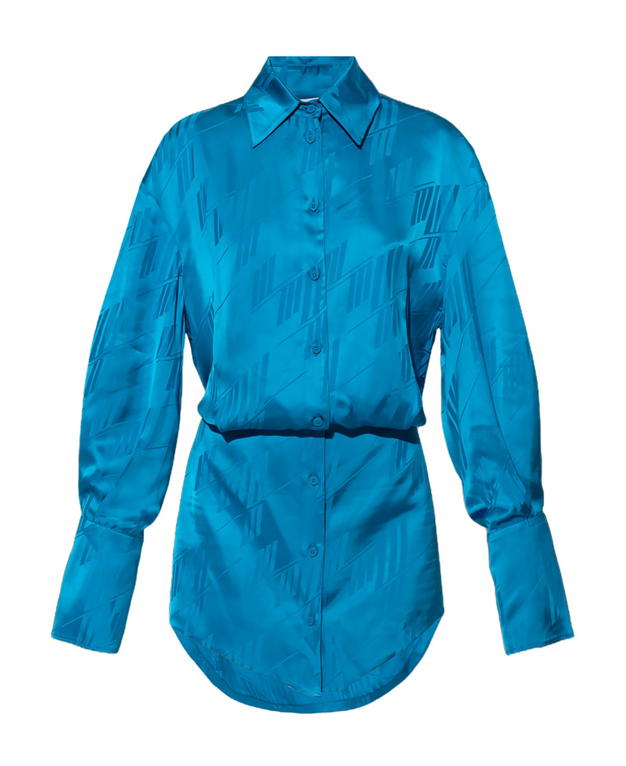 Attico Shirtdress Viscose Asymmetric Hem In Blue