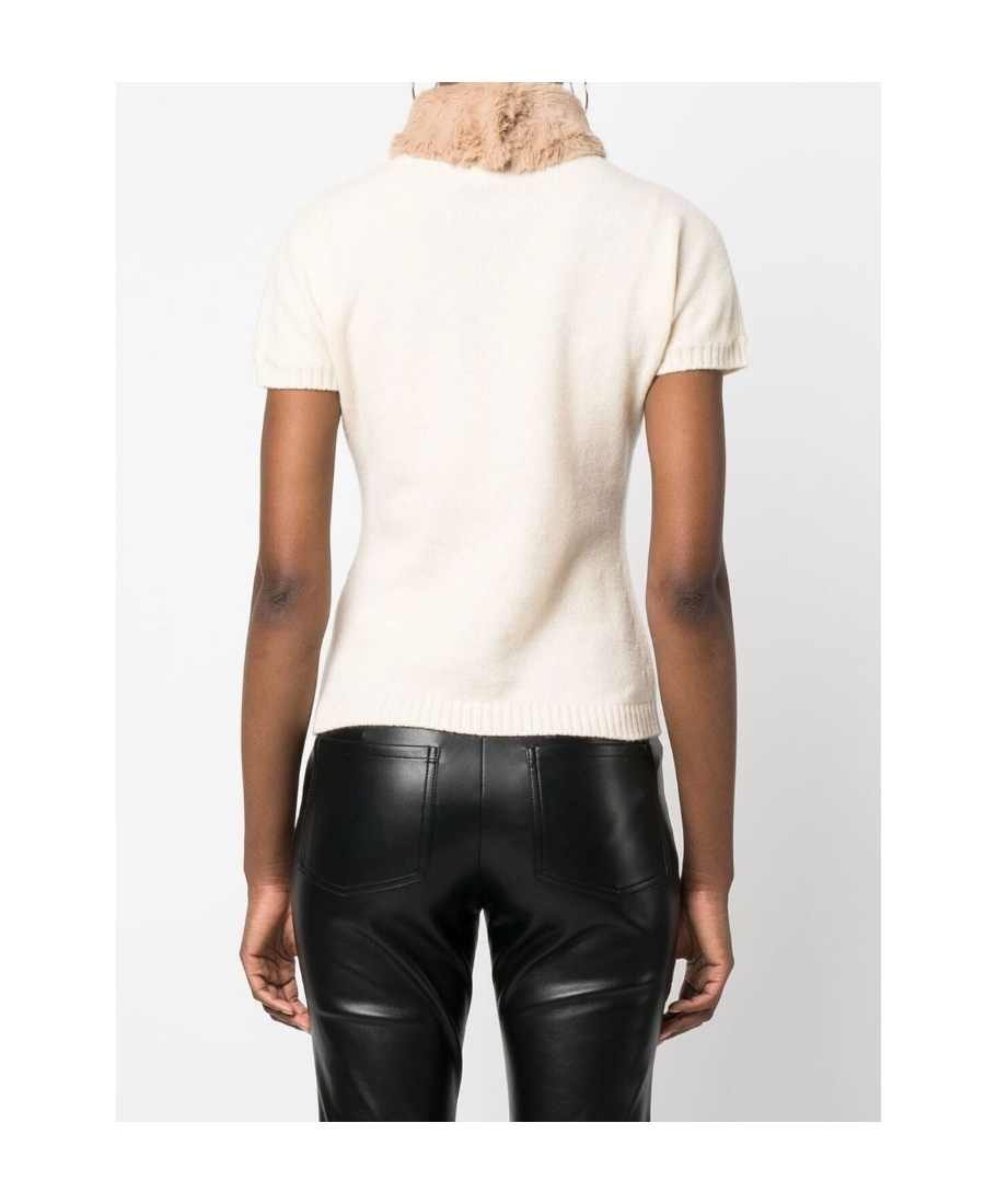 Blumarine Faux-fur Neck Top In White