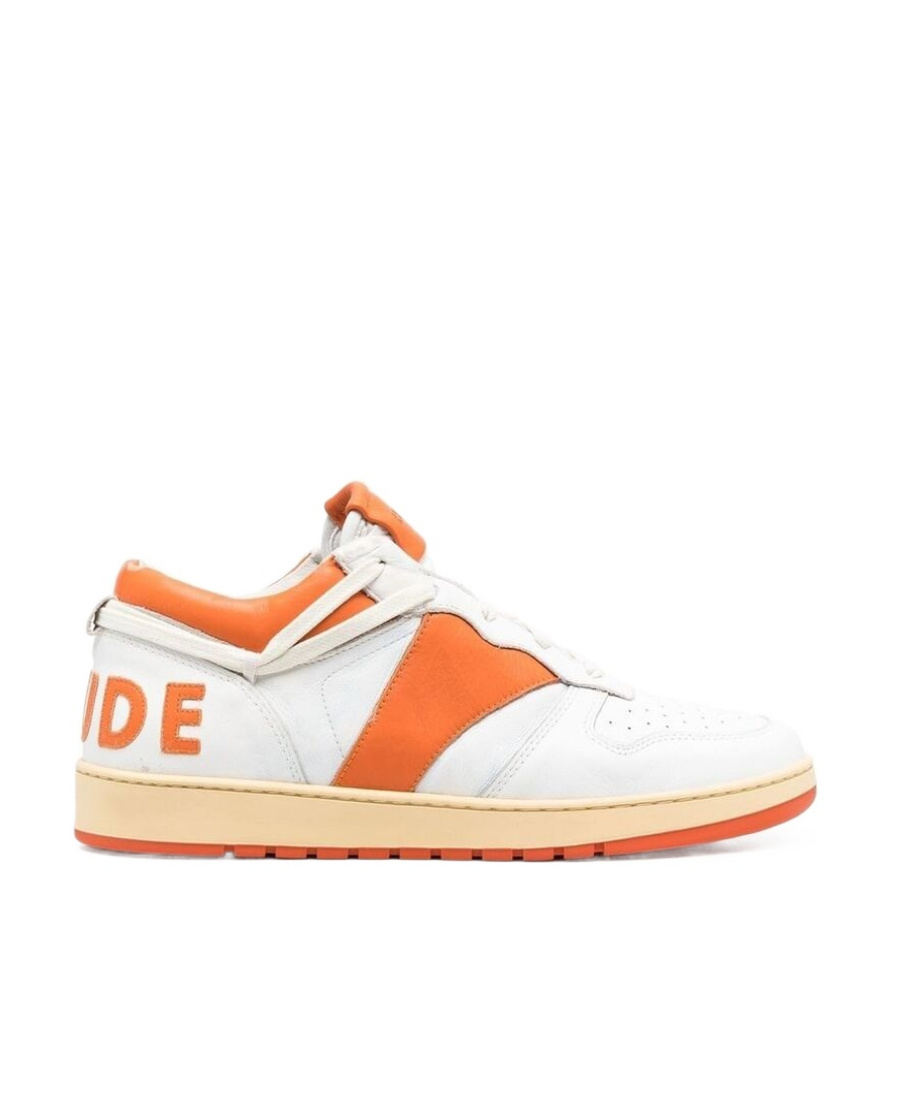 RHUDE LOGO-PATCH LEATHER SNEAKERS