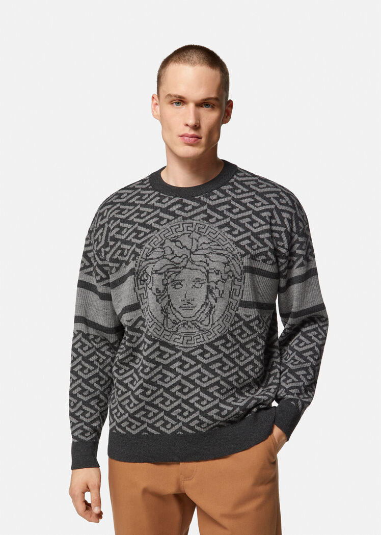 Versace La Greca Medusa Jacquard Jumper In Black