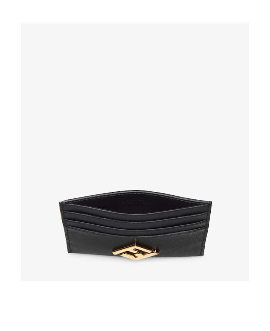 Fendi Black Leather Flat Card Holder In Black
