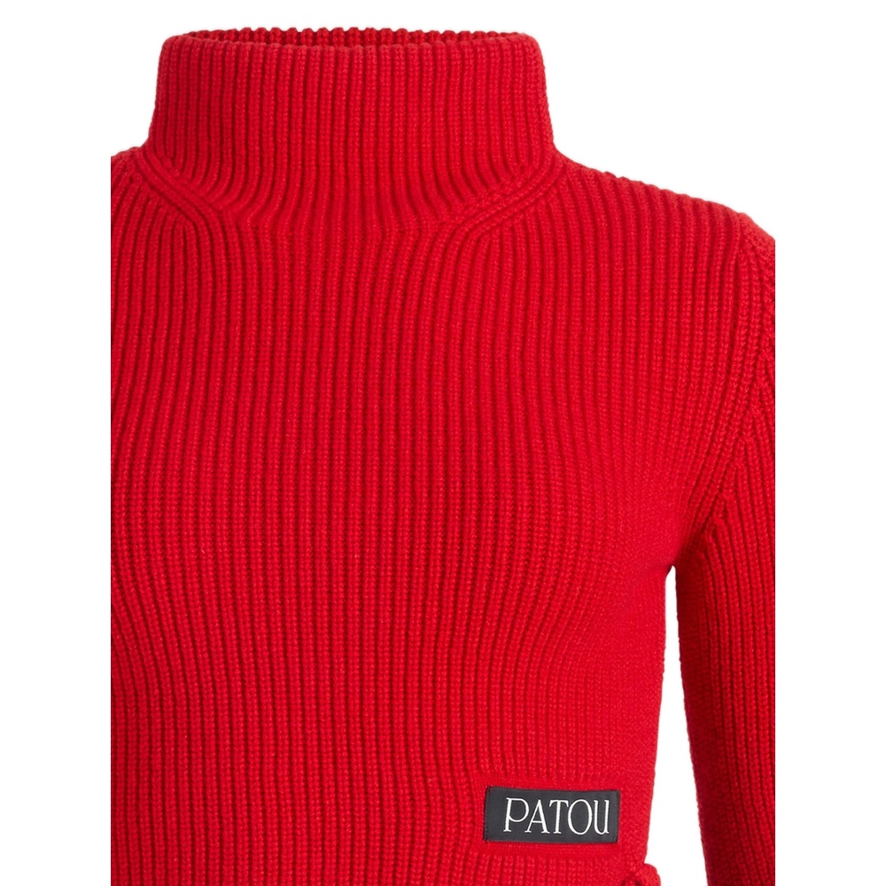 Patou Ribbed Mock-neck Top In Red