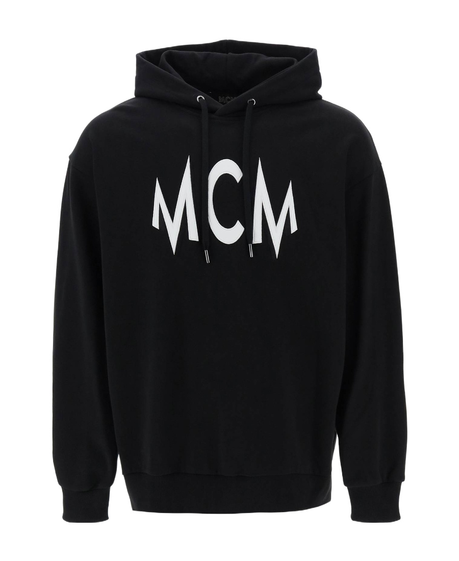 Mcm Floral Print Logo Hoodie In Organic Cotton In Black
