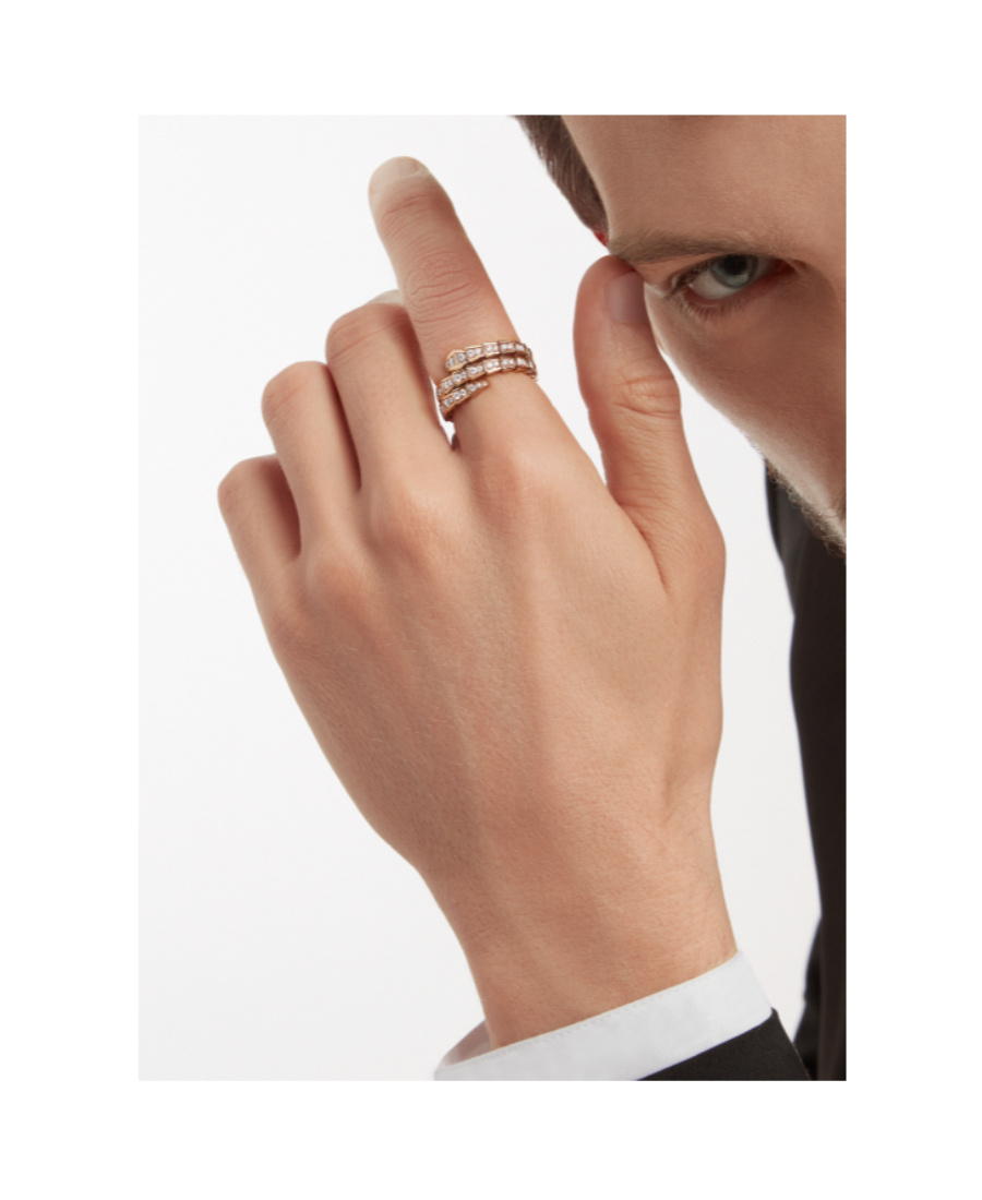 Bvlgari Rose Gold And Diamond Serpenti Viper Ring In Yellow